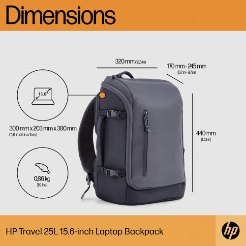 HP Travel 25 Liter Iron Grey Laptop Backpack Hunt Office