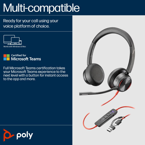 POLY Blackwire 8225 Stereo Microsoft Teams Certified USB-C Headset