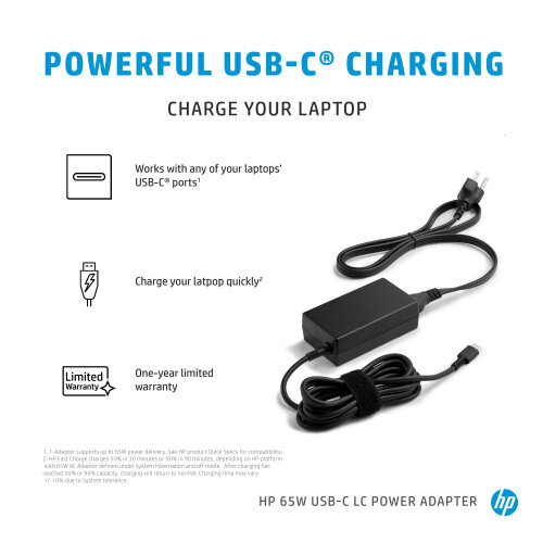 HP USB-C LC Power adapter AC 65 Watt United Kingdom for