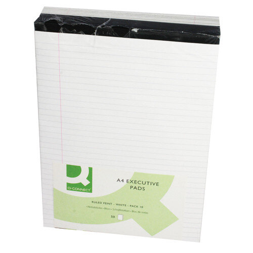 A4 Executive Pad Perforated Red Margin 50 Sheets Pack 10 QConnect