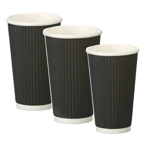 4Aces 12oz/350ml Black Ripple Disposable Hot Drink Paper Cups [Pack of ...