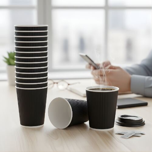 4Aces 8oz/250ml Black Ripple Disposable Hot Drink Paper Cups [Pack of ...