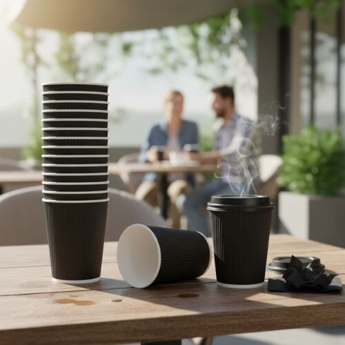 4Aces 8oz/250ml Black Ripple Disposable Hot Drink Paper Cups [Pack of ...