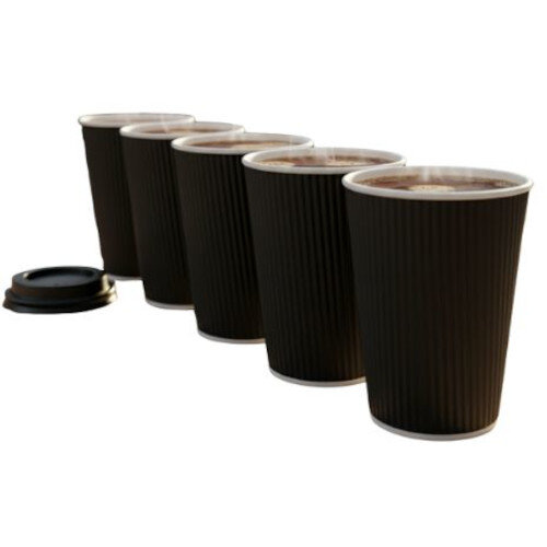 4Aces 8oz/250ml Black Ripple Disposable Hot Drink Paper Cups [Pack of ...