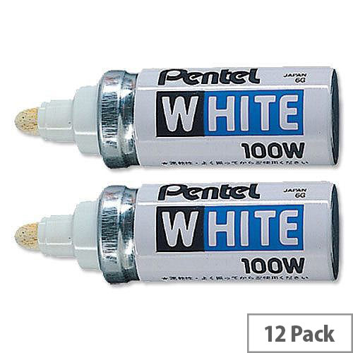 Pentel 100W White Permanent Marker Bullet Tip Broad Pack 12 Pentel 100W White Permanent Marker Bullet Tip Broad Pack 12