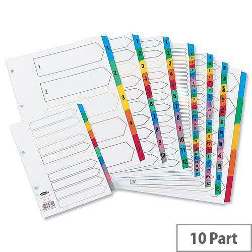 Concord A4 Index Multicolour Tabs 4 Holes 10-Part Subject Divider White Concord A4 Index Multicolour Tabs 4 Holes 10-Part Subject Divider White