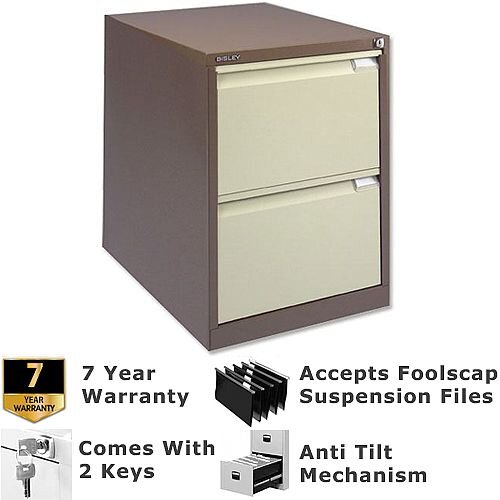 2 Drawer Steel Filing Cabinet Flush Front Brown &Cream Bisley BS2E 2 Drawer Steel Filing Cabinet Flush Front Brown &Cream Bisley BS2E