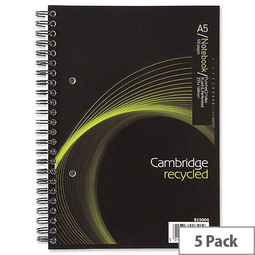 A5 Notebook Wirebound Recycled 100 Pages 80gsm Ref 400020509 Cambridge EveryDay Pack 5