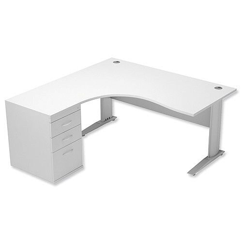 Radial Office Desk Left Hand With 600mm Desk-High Pedestal In White. Komo Range Bundle. Bundle Deal Includes Desk &Desk High Pedestal. Assembly Required. Radial Office Desk Left Hand With 600mm Desk-High Pedestal In White. Komo Range Bundle. Bundle Deal Includes Desk &Desk High Pedestal. Assembly Required.