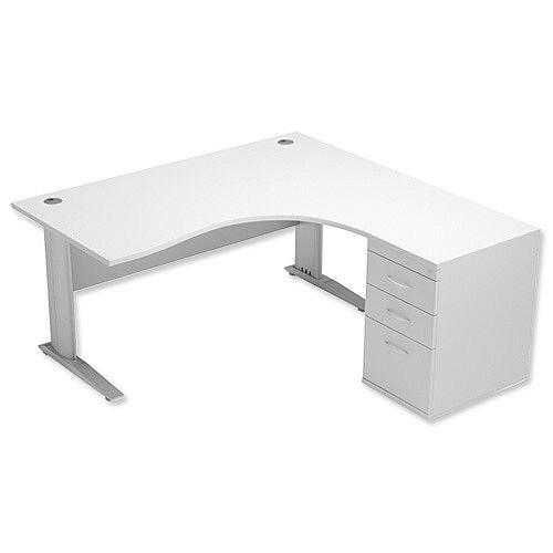 Radial Office Desk Right Hand With 600mm Desk-High Pedestal W1600xD1600xH725mm White Komo Radial Office Desk Right Hand With 600mm Desk-High Pedestal W1600xD1600xH725mm White Komo