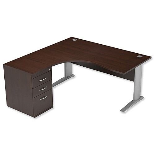 Radial Office Desk Left Hand with 600mm Desk-High Pedestal W1600xD1600xH725mm Dark Walnut Komo Radial Office Desk Left Hand with 600mm Desk-High Pedestal W1600xD1600xH725mm Dark Walnut Komo