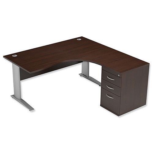 Radial Office Desk Right Hand With 600mm Desk-High Pedestal W1600xD1600xH725mm Dark Walnut Komo Radial Office Desk Right Hand With 600mm Desk-High Pedestal W1600xD1600xH725mm Dark Walnut Komo