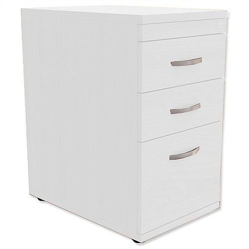 Filing Pedestal Desk-High 3-Drawer 600mm Deep White  - Universal Storage Can Be Used Alone Or Accompany The Switch, Komo or Ashford Ranges