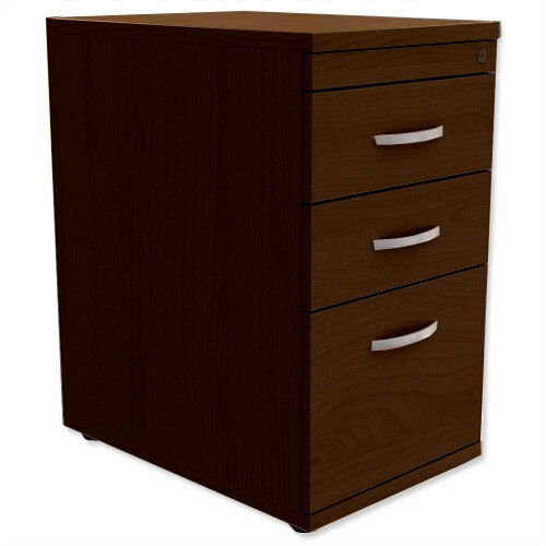 Filing Pedestal Desk-High 3-Drawer 600mm Deep Dark Walnut  - Universal Storage Can Be Used Alone Or Accompany The Switch, Komo or Ashford Ranges