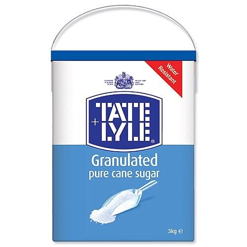 Tate &Lyle Pure Cane Sugar White Granulated Drum with Handle 3kg Ref A03917 Tate &Lyle Pure Cane Sugar White Granulated Drum with Handle 3kg Ref A03917