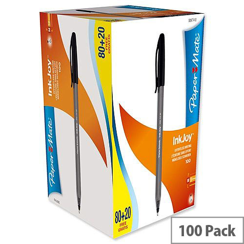 Paper Mate InkJoy 100 Ball Pen 1.0mm Tip Black S0977410 [Pack 80 plus 20 FREE]