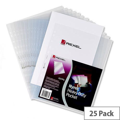 Rexel Heavy Duty Top & Side Opening Punched Pocket A4 Clear 120 Micron Pack 25