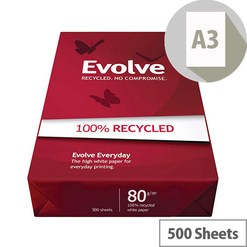 A3 Evolve Everyday Paper Recycled Ream-Wrapped 80gsm White Ref EVOL80A3 500 Sheets A3 Evolve Everyday Paper Recycled Ream-Wrapped 80gsm White Ref EVOL80A3 500 Sheets