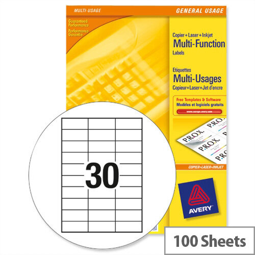 Avery White Copier Labels 30 per Sheet 70x30mm White Ref 3489 [3000 Labels]