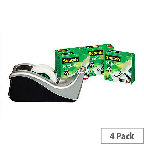 Scotch Magic Tapes 19mmx33mm (Pack of 4) with C60 Scotch Silver Dispenser Ref C60ST4 Scotch Magic Tapes 19mmx33mm (Pack of 4) with C60 Scotch Silver Dispenser Ref C60ST4