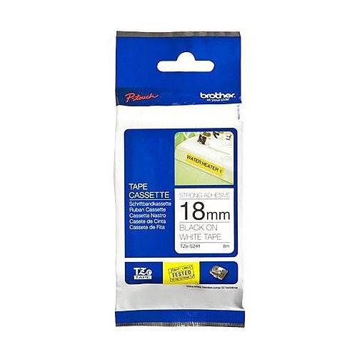 Brother P-touch TZe-S241 18mm x 8m Black On White Strong Adhesive Laminated Labelling Tape