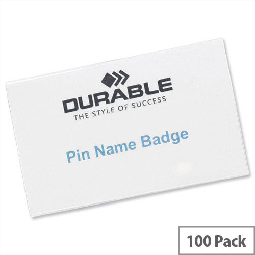 Durable Pin Name Badges 40 x 75mm Pack 100 Hunt Office Ireland