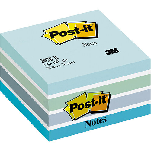 Post-it Note Cube 450 Sheets 76x76mm Pastel Blue/Neon Blue Shades Ref 2028-B