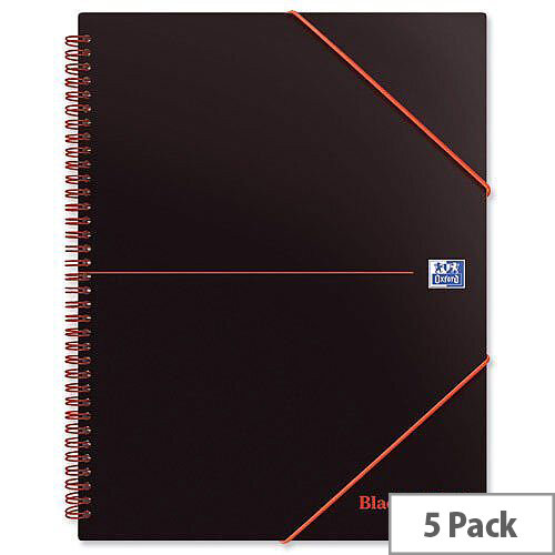 A4 plus Elasticated Wirebound Notebook Plastic with Rear 3-Flap Folder H66071 Black n Red Pack 5 A4 plus Elasticated Wirebound Notebook Plastic with Rear 3-Flap Folder H66071 Black n Red Pack 5