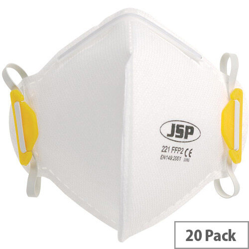 JSP FFP2 Fold Flat Disposable Vertical Non Valved Face Mask Pack of 20