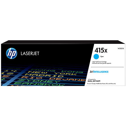 Hewlett Packard 415X Laser Toner Cartridge High Yield Page Life 6000pp Cyan Ref W2031X Hewlett Packard 415X Laser Toner Cartridge High Yield Page Life 6000pp Cyan Ref W2031X