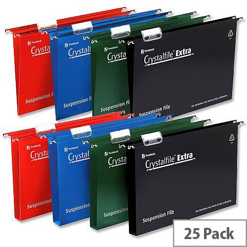 Rexel Crystalfile Extra Foolscap Vertical Suspension File Black Plastic 50mm Pack 25 Rexel Crystalfile Extra Foolscap Vertical Suspension File Black Plastic 50mm Pack 25