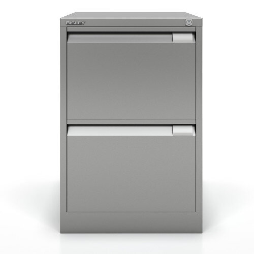 2 Drawer Steel Filing Cabinet Flush Front Silver Bisley BS2E