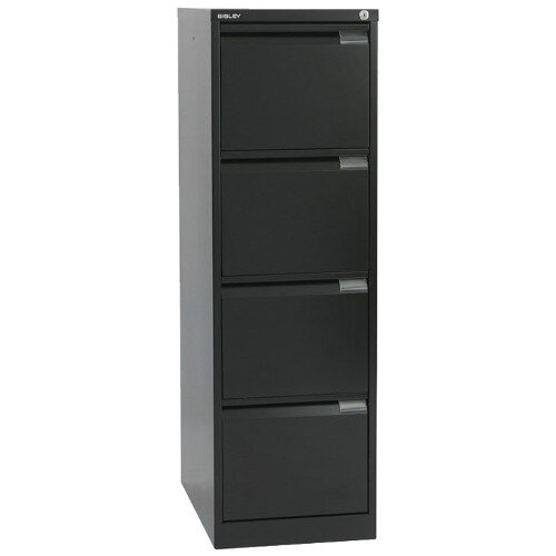 4 Drawer Steel Filing Cabinet Flush Front Black Bisley BS4E