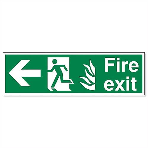 Safety Sign Fire Exit Running Man Arrow Left 150x450mm Self-Adhesive Vinyl