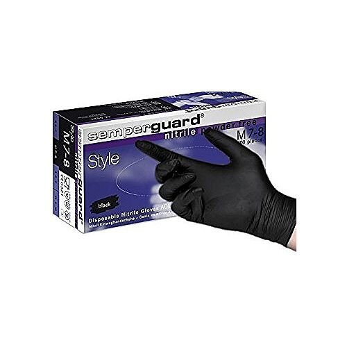 Semperguard Black Nitrile Gloves Powder Free MEDIUM Pack of 100