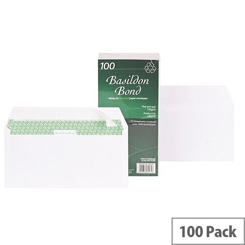Basildon Bond DL Envelopes Peel and Seal White 100gsm Pack of 100 Basildon Bond DL Envelopes Peel and Seal White 100gsm Pack of 100
