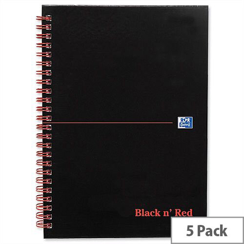 Black n Red A5 Wirebound Book Recycled 140 Pages A67026 Pack 5