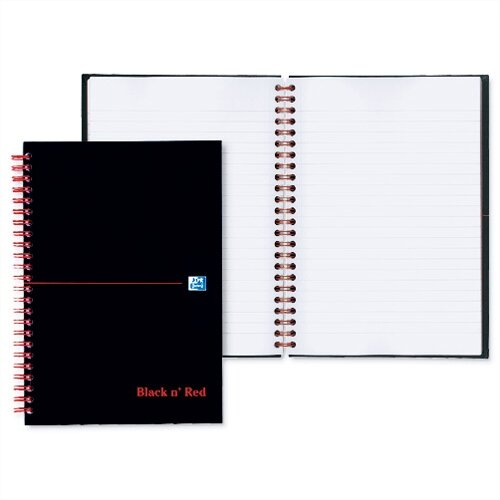 Black n Red A5 Wirebound Book Smart Ruled and Perforated 140 Pages Matt Black J66076 Pack 5