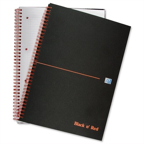 Black n Red A4 Wirebound Book Perforated Matt Black 140 Pages F66077 Pack 5