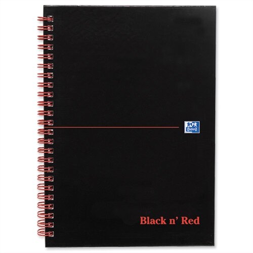 Black n Red A5 Wirebound Book Ruled and Perforated 140 Pages Matt Black D66078 Pack 5