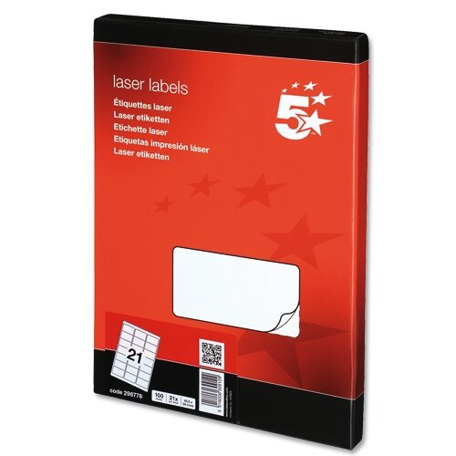 5 Star Address Laser Labels 635 x 381mm White (2100 Labels)