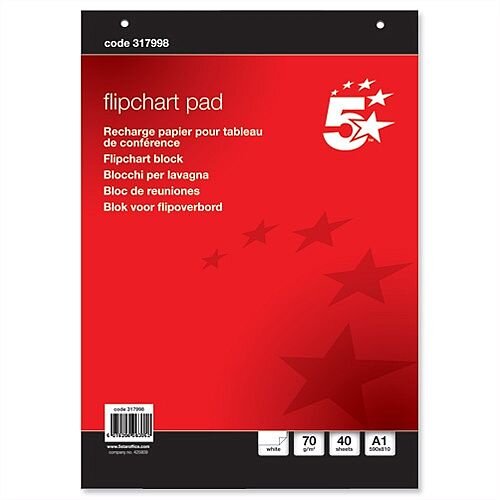 A1 Flipchart Pad Perforated 40 Sheets Plain Pack 5 5 Star