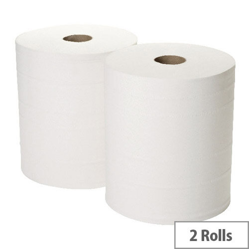 2Work Industrial Cleaning Paper Towels Rolls L360m x W280mm  2-Ply Forecourt White Rolls Pack of 2 1WH101