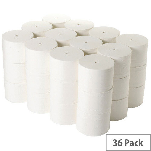 2Work Coreless Compact Dispenser Toilet Paper Rolls Refills 95mm x 96m 800 Sheets White Pack 36 TWH900