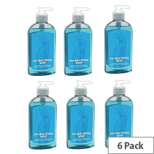 2Work Pack of 6 Antibacterial Pump Liquid Hand Soaps 300ml 2W30037