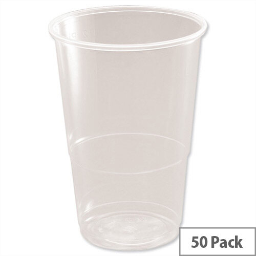 Disposable Plastic 1/2 Pint Glass Clear Tumbler Half Pint (235ml) Pack of 50 Ref 3370