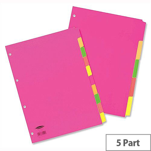 Concord A4 Fluorescent Subject Dividers 4 Holes 5-Part Assorted Concord A4 Fluorescent Subject Dividers 4 Holes 5-Part Assorted