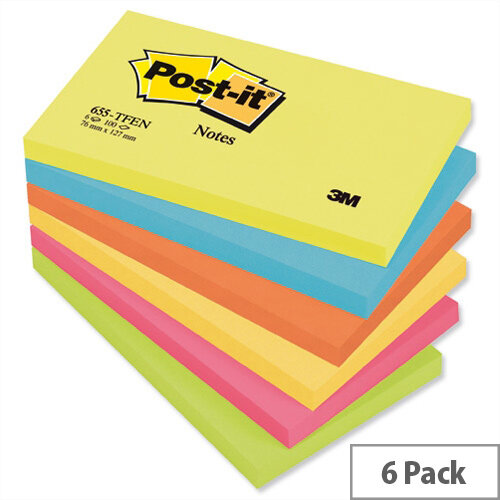 Post-it Colour Notes Pad of 100 Sheets 76x127mm Neon Rainbow Pack 6 Post-it Colour Notes Pad of 100 Sheets 76x127mm Neon Rainbow Pack 6