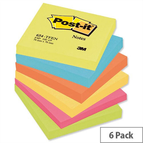 Post-it Warm Neon Notes Pad of 100 Sheets 76x76mm Rainbow Pack 6 Post-it Warm Neon Notes Pad of 100 Sheets 76x76mm Rainbow Pack 6