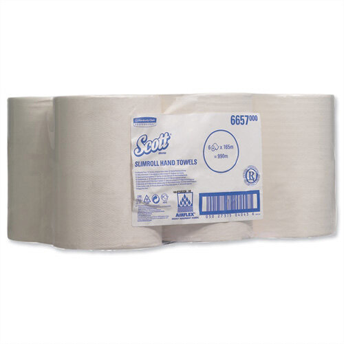 Kimberly Clark Scott White Slimroll 1 Ply Paper Hand Towel Rolls Each 165m Long (6 Rolls) 6657 Kimberly Clark Scott White Slimroll 1 Ply Paper Hand Towel Rolls Each 165m Long (6 Rolls) 6657